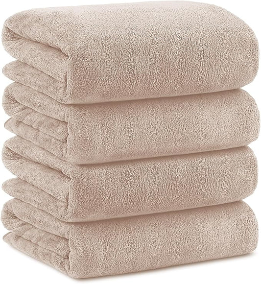 Orighty Microfiber Bath Towels Pack of 4(27'' x 54'') - Soft Feel, Highly Absorbent, Quick Drying for Body, Sport, Yoga, SPA, Fitness - Brown