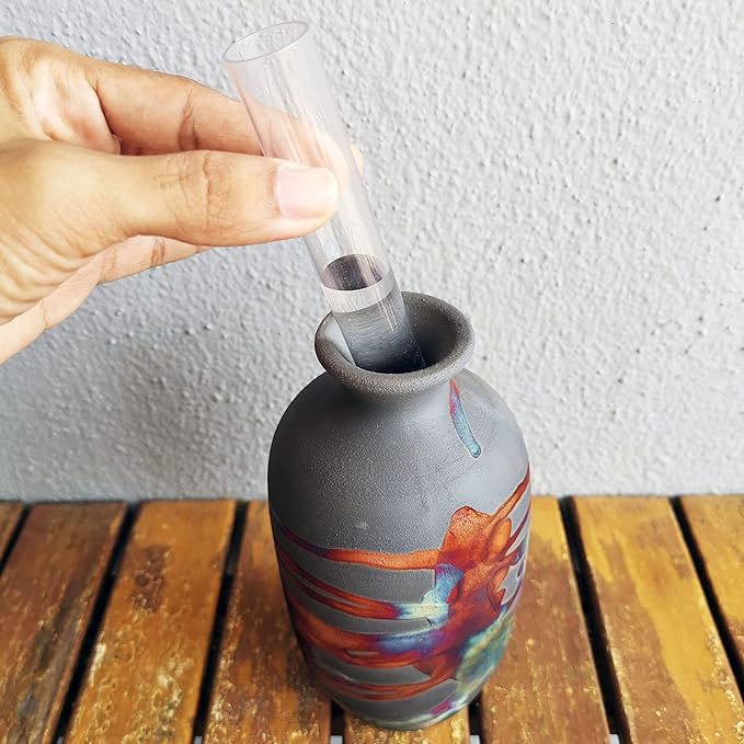 RAAQUU Koban Vase 7" - Handmade Raku Ceramic with Water Tube - Carbon Copper Matte Finish - Modern Boho Home Decor for Living Room, Bedroom, Office - Housewarming Gift - Artisan Pottery