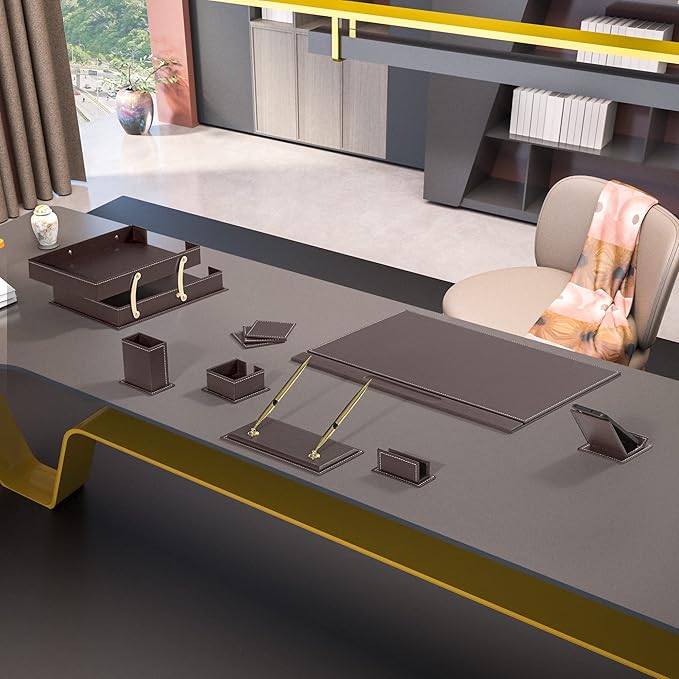 MOOGCO Desk Organizers - Desk Accessories - Leather Desk Organizer - Bonded Leather Set - Office Desk Accessories - Home Office Accessories - Desk Supplies - Leather Desk Set - Office Accessories