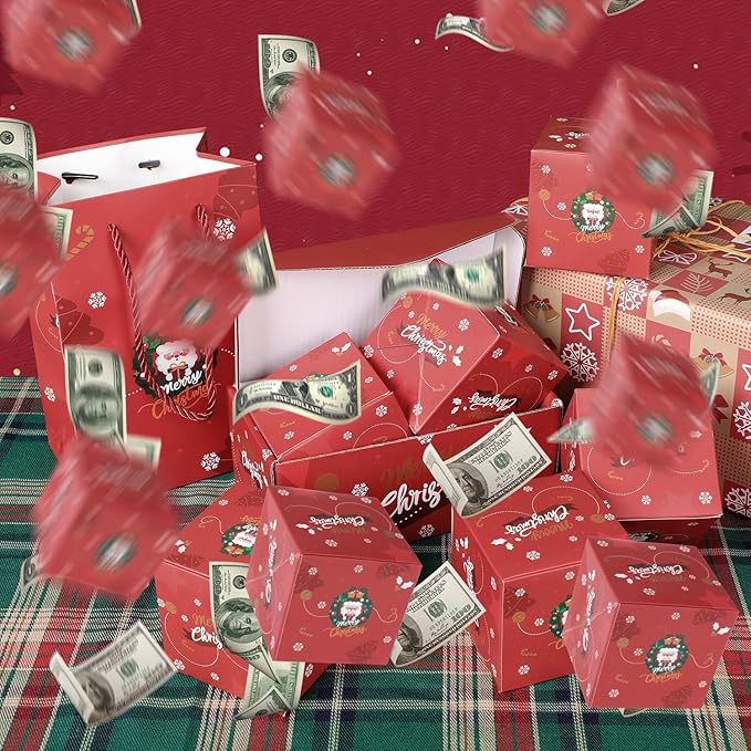 Surprise Gift Box Explosion for Money, Unique Folding Bouncing Red Envelope Gift Box with Confetti for Birthday Anniversary Valentine Proposal (12 Bounces)(Red)