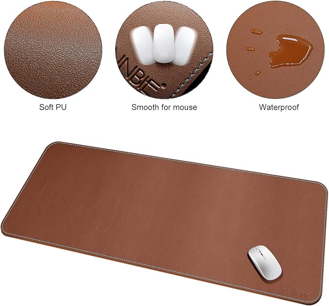 CENNBIE Leather Desk Mat, 47.2"x19.6", Extended Gaming Mouse Pad/Office Computer Mat, Waterproof (Brown)
