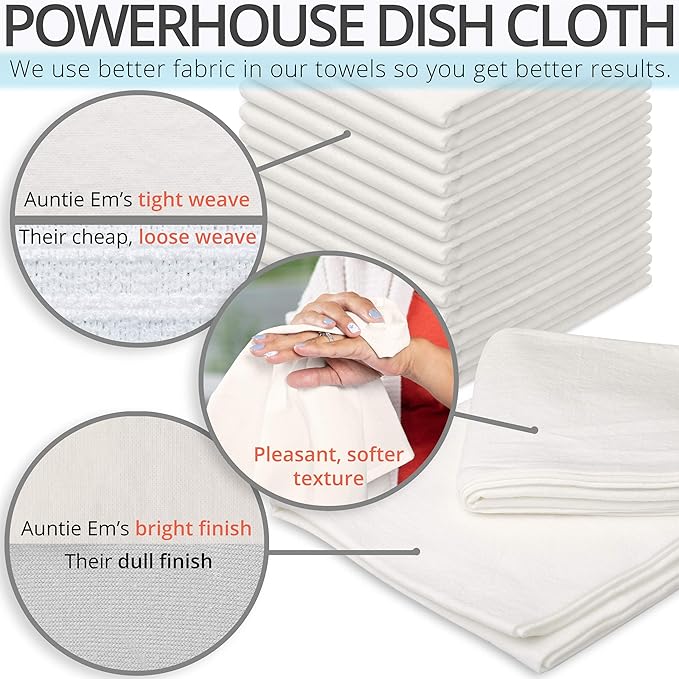 Aunti Em's Kitchen Flour Sack Dish Towels - Natural Cotton for Embroidery and Drying Glass, Hand, Dinnerware - Plain, Thick, Zero-Lint, Highly Absorbent - Set of 13, 27 x 27 Inch, Unbleached Tan