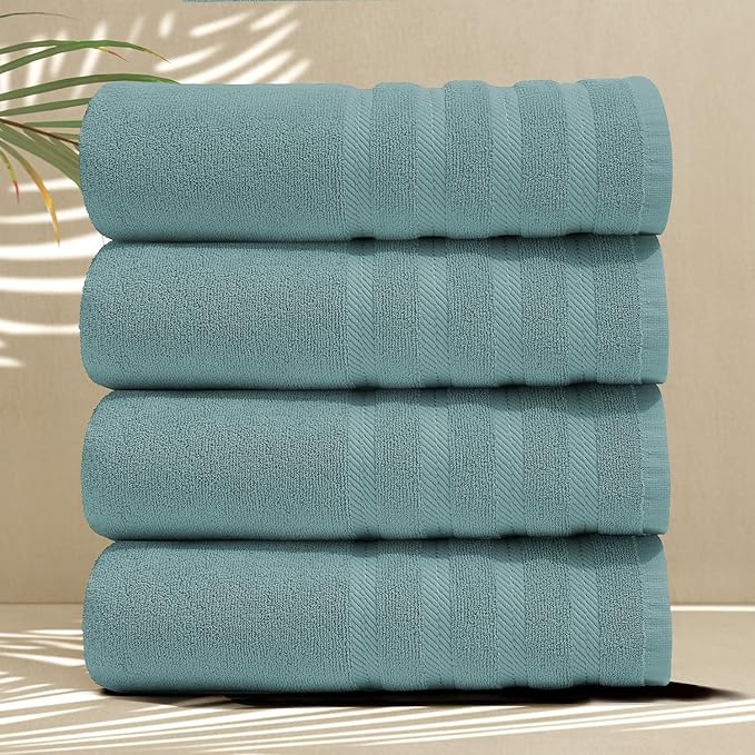 Hearth & Harbor Bath Towels for Bathroom - 100% Ring Spun Cotton Luxury Bathroom Towels - Soft & Highly Absorbent 4 Bath Towels, Teal