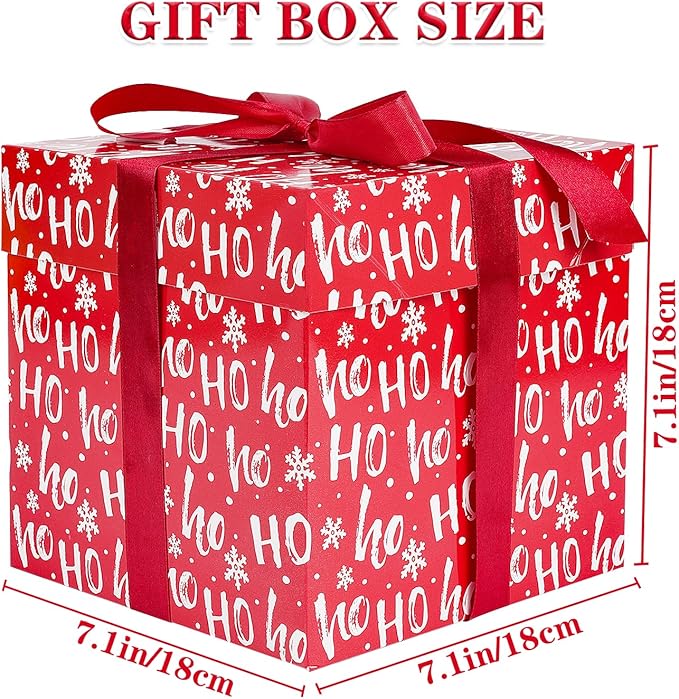 Jaywayang 5 Pack Red Christmas Gift Boxes with Lids, Ribbons and Tissue Papers Square Gift Boxes - 7.1 Inch - Presents Wrapping Christmas Gift Holiday New Year Party Favor Boxes.