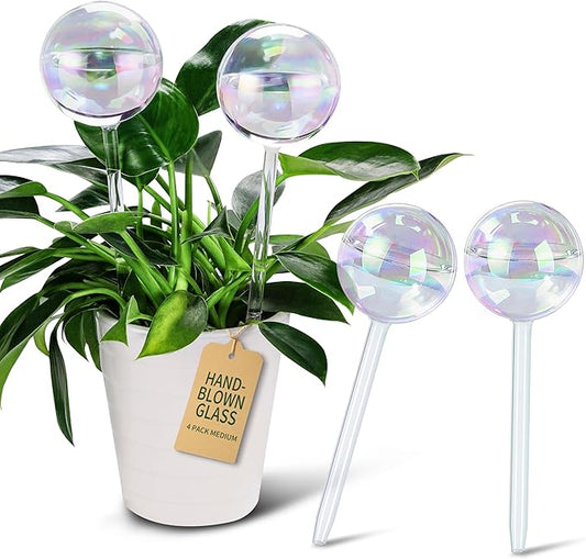 Extra-Thick Clear Glass Plant Watering Globes, Rainbow Gradient Self Watering Devices, Automatic Plant Waterer Spikes for Indoor & Outdoor Plants, Perfect for Everyday or Vacation Use, 4-Pack