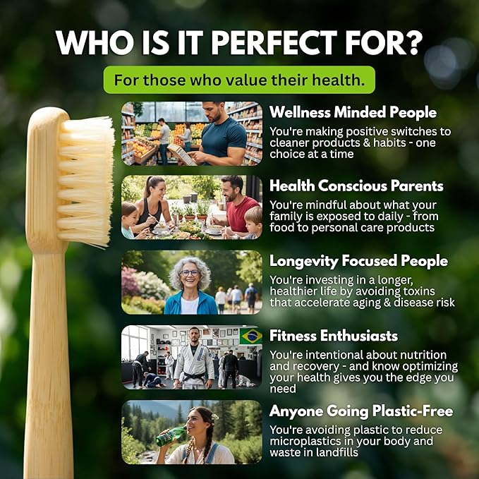 PRIMALS Boar Bristle & Bamboo Toothbrush (4-Pack) - Premium Boar Bristles - Fully Biodegradable - Plastic & Nylon Free - Quick Dry Design