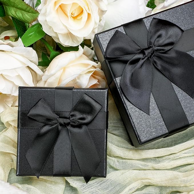 Tenceur 10 Pcs Gift Boxes with Lids Heavy Duty Nested Assorted Sizes Cardboard Gift Boxes for Presents with Ribbon for Xmas Holiday Present(Black,5 Size)