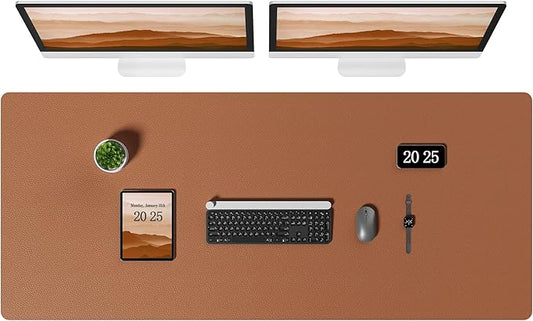 Aothia Leather Desk Pad Protector, Office Desk Mat, Large Mouse Pad, Laptop Desk Pad, Non-Slip PU Leather Desk Blotter, Waterproof Desk Writing Pad for Office and Home (Brown, 55" x 24")