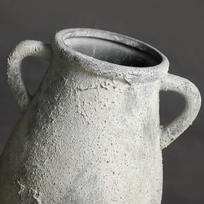 Ceramic Flowers Vase - Rustic Decorative Vase for Home Decor, 9 inch Vintage Terracotta Vase for Flowers, Pottery Vase with 2 Hanldes for Home Living Room Decor, Non-Slip Lyeec Vases