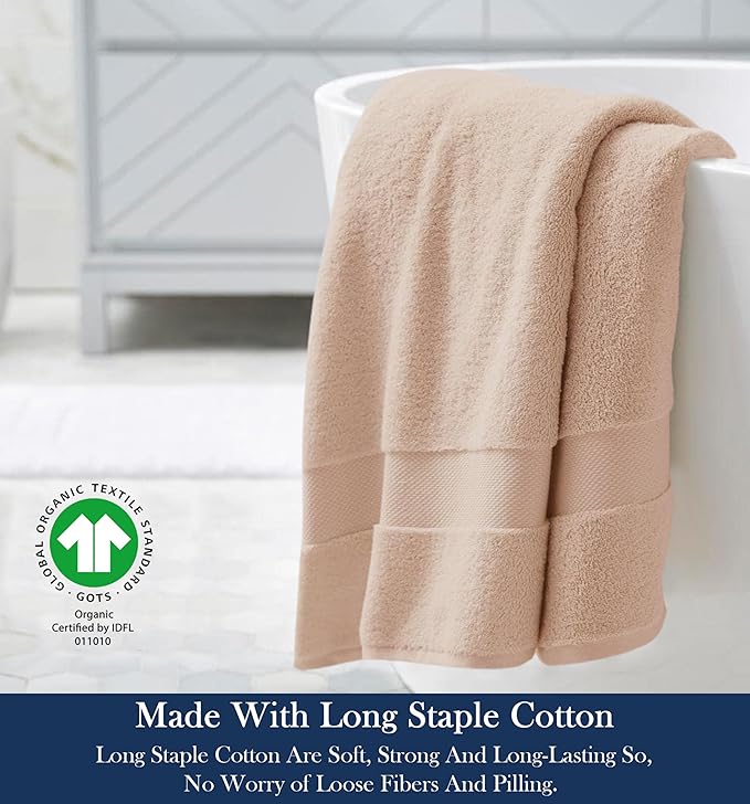Delara Organic Cotton Luxuriously Plush Bath Towel Pack of 4 | GOTS & OEKO-TEX Certified | Premium Hotel Quality Towels | Feather Touch Technology|650 GSM Long Staple|Soft, Quick Dry & Ultra-Absorbent