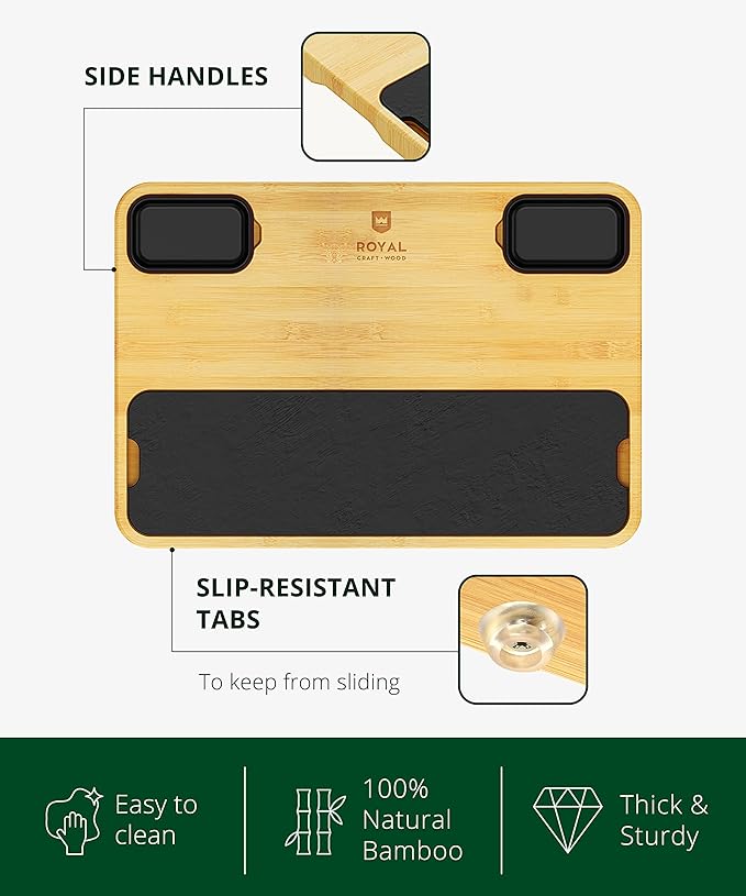 ROYAL CRAFT WOOD Extra Large Bamboo Cheese Board and Knife Set - With Slate Plate and Sauce Bowls