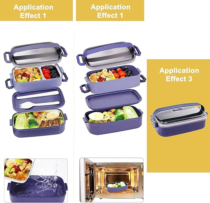 Stainless Steel Bento Box for Adults&Kids,Japanese Leakproof Lunch Box Divided Food Meal Storage Containers Set Stackable 2 Layer for Children School Picnic Blue