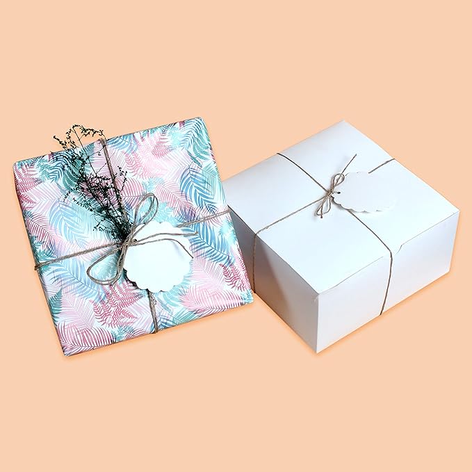 White Gift Boxes (Pack of 10) Size 8x8x4 Inches, Thick Paper Boxes with Lids, Tags & Jute Rope for Bridesmaid Proposals, Wedding Presents, Birthday Party Favor, Baby Shower and Christmas