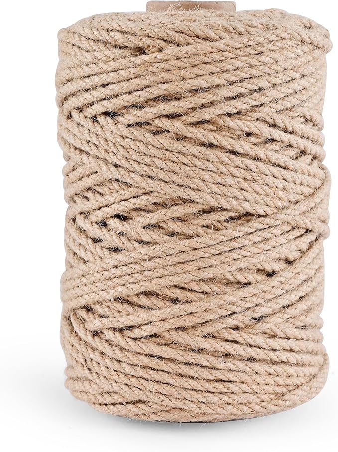 Natural Jute Twine 656ft 5mm,3Ply Twisted Thick Twine Rope Strong Jute String Roll for Crafts Gift Wrapping Gardening Home Decor Bundling Cat Scratching Post