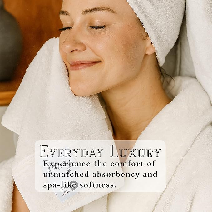 Milara Turkish Bath Towels Set of 6| 2 Bath Towels, 2 Hand Towels & 2 Wash Cloths with Elegant White Color | 700 GSM Premium Quality Cotton Ultra-Soft & Absorbent