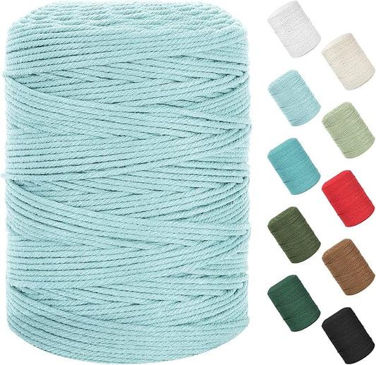 HOMEBOBO Macrame Cord 3mm x 380Yards (1140Feet), Natural Cotton, Light Blue