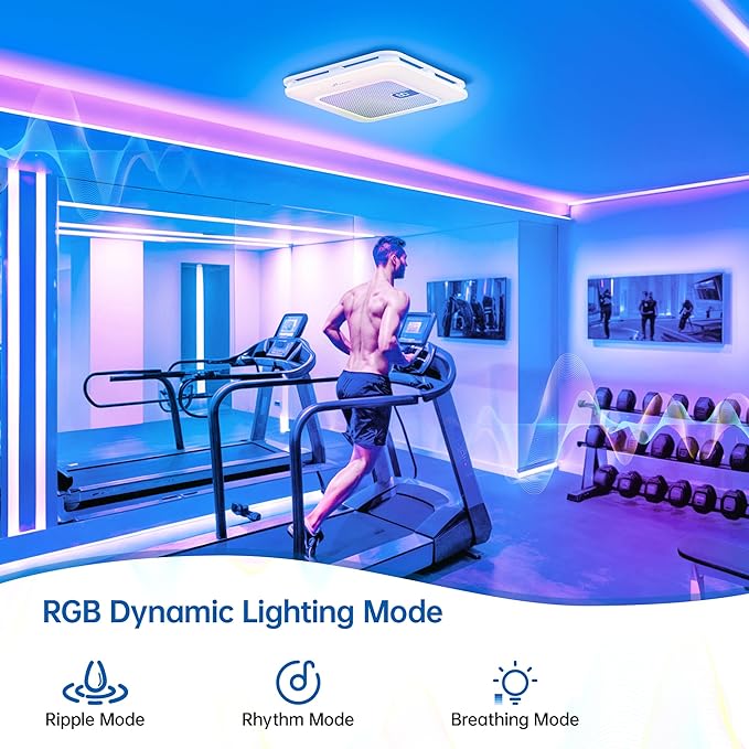 Bathroom Exhaust Fan with Bluetooth Speaker, 230 CFM 1.0 Sone Bathroom Exhaust Fan with Light, 3 Dynamic Light, 7 LED Color, 3 Color Temperatures, Nightlight,Remote, Easy Install