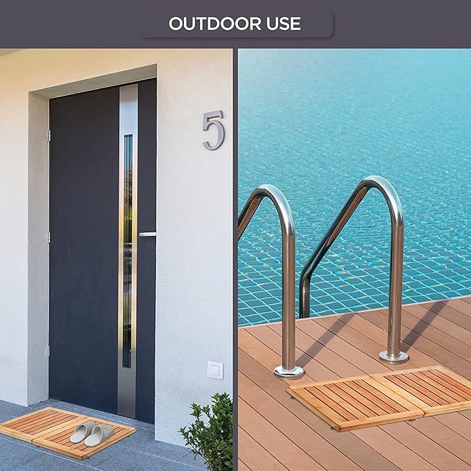 Bambüsi Bamboo Bath Mat - Foldable Wooden Shower Mat, Non-Slip Bamboo Bathroom Mat for Indoor/Outdoor Use, Spa & Sauna Floor Mat, Wood Bath Mat 24" x 18"