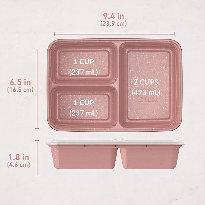 Bentgo Prep - 20-Piece 3-Compartment Reusable Meal Prep Containers with Lids, PFAS & BPA Free Materials, Durable, Microwave, Freezer, & Dishwasher Safe To Go Food Storage (Rosette Glitter)