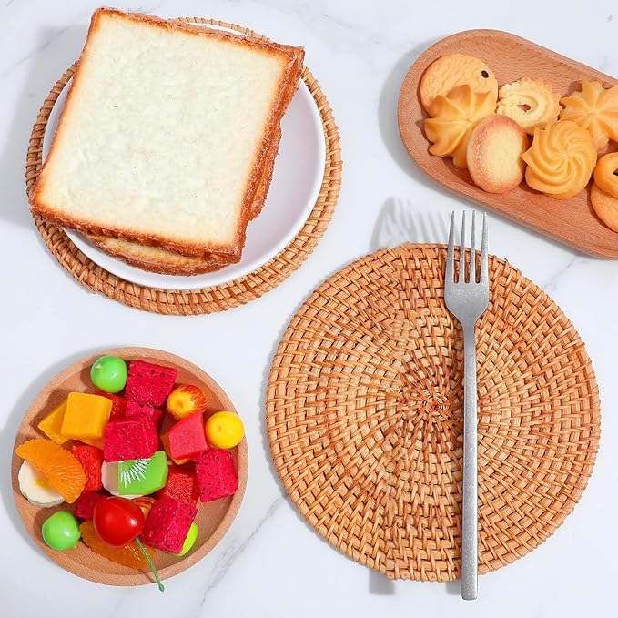 Natural Rattan Woven Placemats Round Tableware Mats Anti Slip Place Mat Multifunctional Placemat 30cm