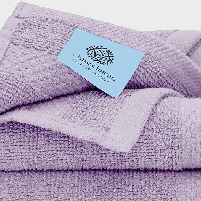 White Classic Luxury Bath Towel Set of 8 Pieces - 100% Turkish Cotton Highly Absorbent Towels for Bathroom, 2 Luxury Bath Towels 700GSM, 2 Hand Towels, 4 Washcloths, Lavender