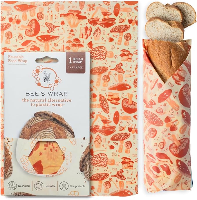 Bee's Wrap Beeswax Wraps for Food - Bread Wrap - Made in USA Reusable Bread Storage Bags - Organic & Eco-Friendly Alternative to Aluminum Foil, Sourdough Bags & Plastic Wrap, Mushroom Magic