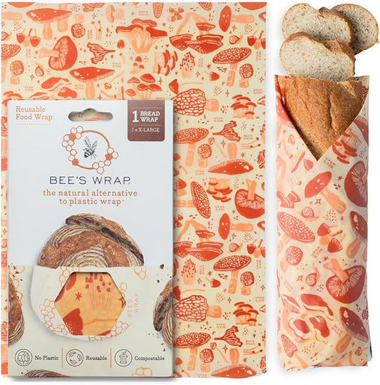 Bee's Wrap Beeswax Wraps for Food - Bread Wrap - Made in USA Reusable Bread Storage Bags - Organic & Eco-Friendly Alternative to Aluminum Foil, Sourdough Bags & Plastic Wrap, Mushroom Magic
