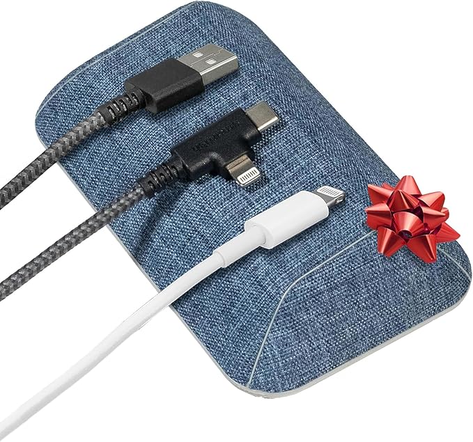 Smartish® Magnetic Cord Holder - Bigger Cable Wrangler Stocking Stuffer Organizer with Magnet Clips for Charger Management on Desktop, Nightstand - Holds 6+ Cables - Blue Jeanie