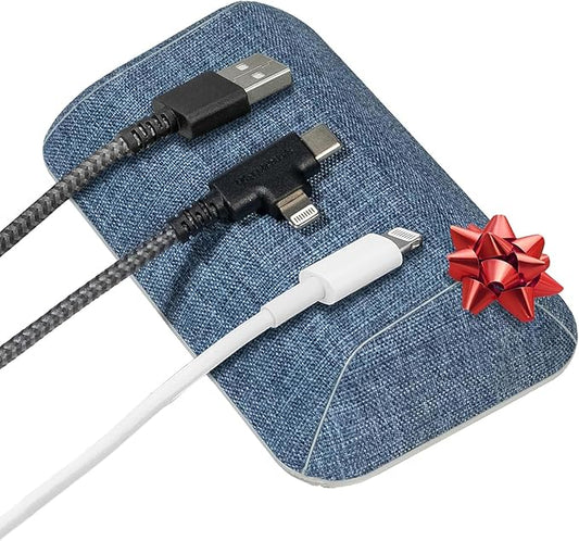 Smartish® Magnetic Cord Holder - Bigger Cable Wrangler Stocking Stuffer Organizer with Magnet Clips for Charger Management on Desktop, Nightstand - Holds 6+ Cables - Blue Jeanie