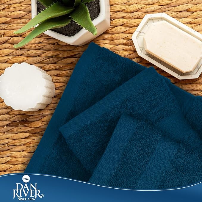 DAN RIVER 100% Ring Spun Cotton 3-Piece Towel Set, Blue Opal, Bath Towel, Hand Towel and Washcloths, 550 GSM - Soft, Absorbent Quick Dry Cotton Towels for Bathroom, Spa, and Gym