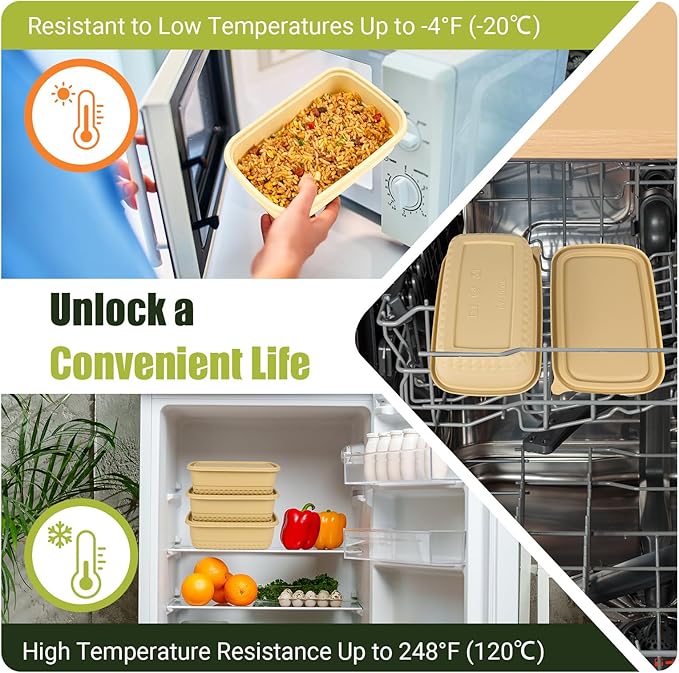 25Pack(50pcs) Meal Prep Containers Reusable, 32oz Bamboo-Powder Food Containers with Lids, Plant-based To Go Containers for Lunch - Microwave, Freezer, Dishwasher Safe