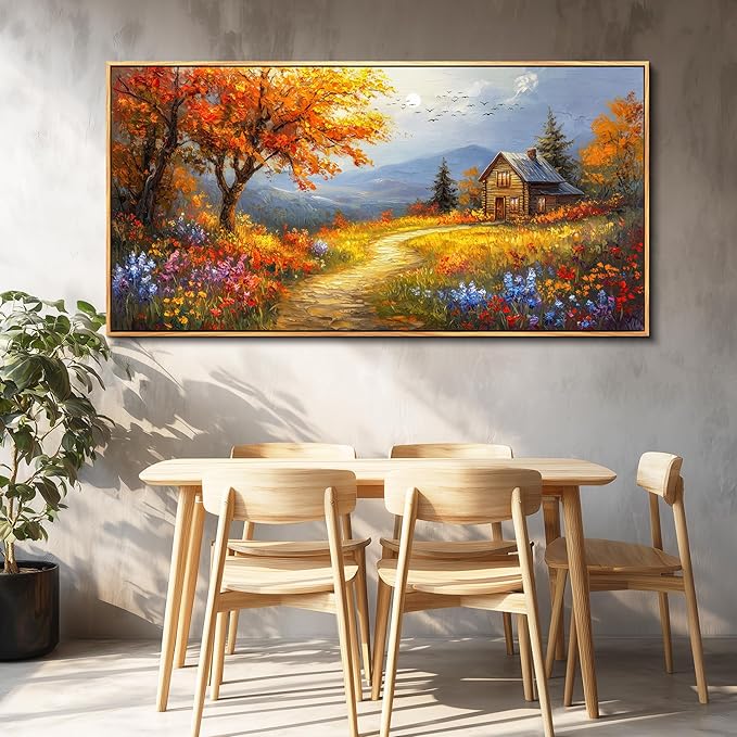 FUHAIHUA Wood Framed Canvas Wall Art For Living Room Large Wall Decor For Office Bedroom Decoration Reddish Orange Tree Picture Farmhouse Painting Artwork Room Wall Mural Aesthetic Home Decor 30x60