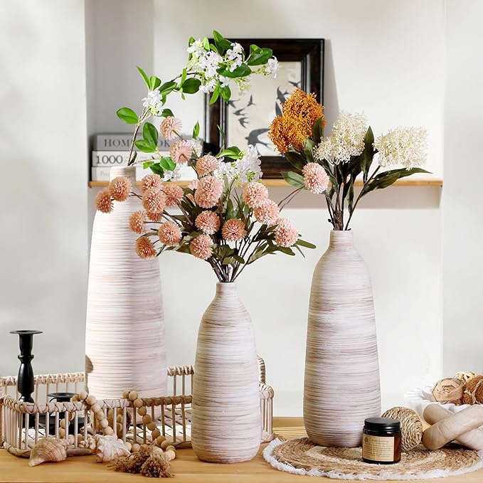 ALMA 2025 Updated 11 in Tall White Beige Vase for Boho Home Decor, Thin Ceramic Vase for Single Rose, Pampas Grass, Decorative Rustic Vase for Flowers, Dining Table Centerpieces,Table Top Decoration