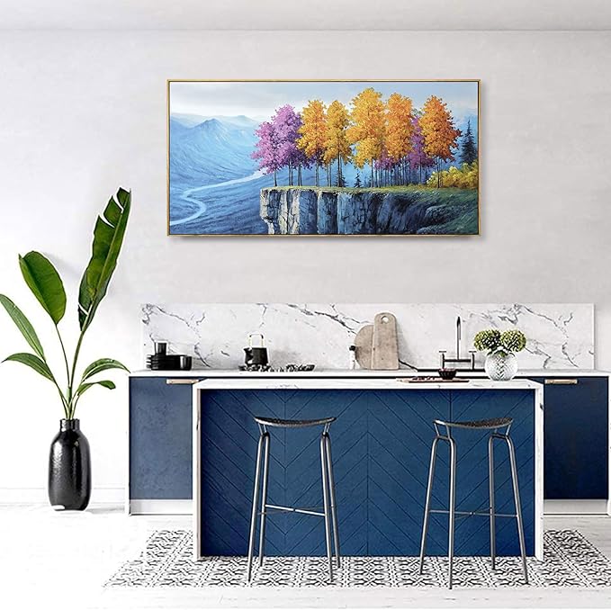 yiijeah Modern Wall Art - Landscape Wall Decor Living Room Bedroom Purple Tree Mountains and Rivers Printings Canvas Picture Framed Artwork for Walls Relaxed Office Home Decoration