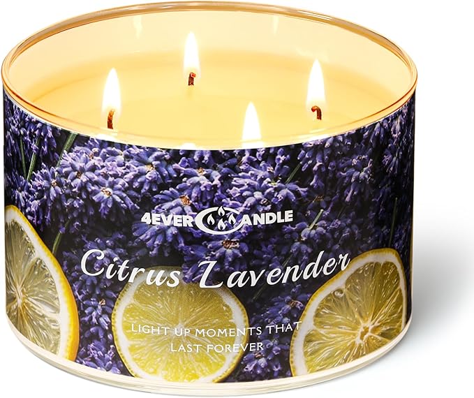 Citrus Lavender Scented Candles, 18oz Soy Candles Non Toxic 4-Wick Large Candle Jars, Over 50 Hours of Burning Time, Ideal for Gifting, Events, Home Decor