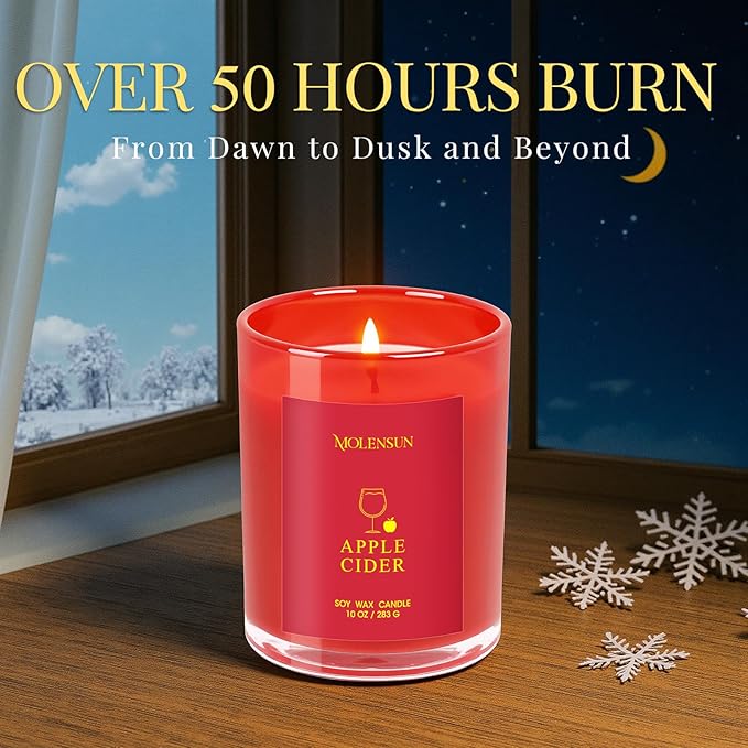 Apple Cider Candle, 10oz Soy Scented Candle for Home, Christmas Birthday & Holiday Gifts for Women & Men, Long Lasting 50+ Hour Clean Non-Toxic Burn, Elegant Winter & Christmas Festive Home Decor