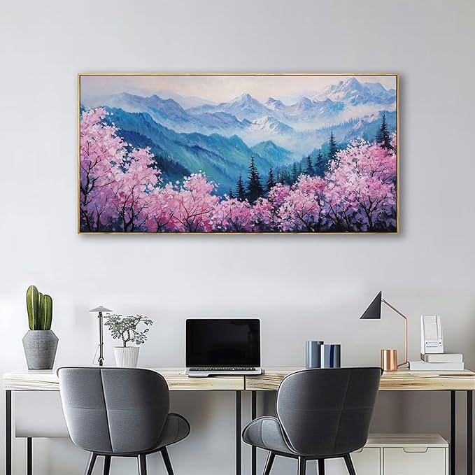 yiijeah Canvas Wall Art Work for Wall Decor Living Room Mountain Pink Tree Landscape Picture Framed Paintings Artwork for Bedroom Office Home Decoration
