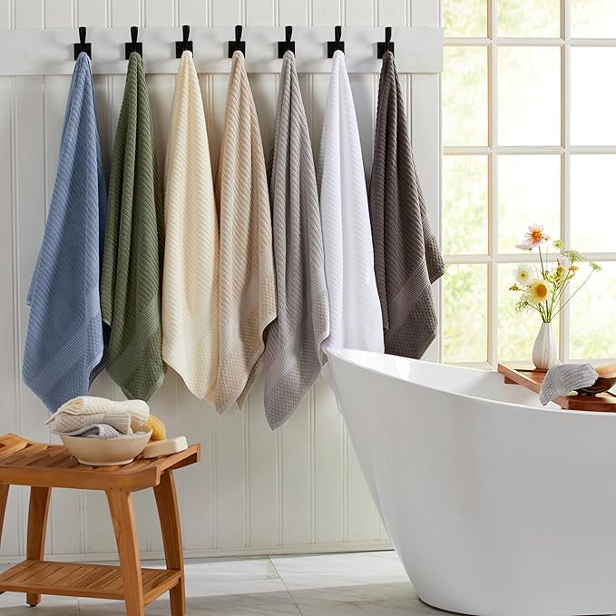 Springtree Home 100% Cotton Bath Towel Set | 6 Piece Set | Absorbent & Quick-Dry Bath Towels | Textured and Durable Cotton | Krista Collection - Bridal Rose