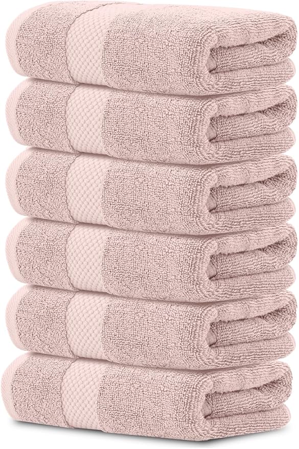 White Classic Luxury Pink Hand Towels - Soft 100% Turkish Cotton | Highly Absorbent Hotel spa Bathroom Towel Collection | 16x30 Inch | Set of 6