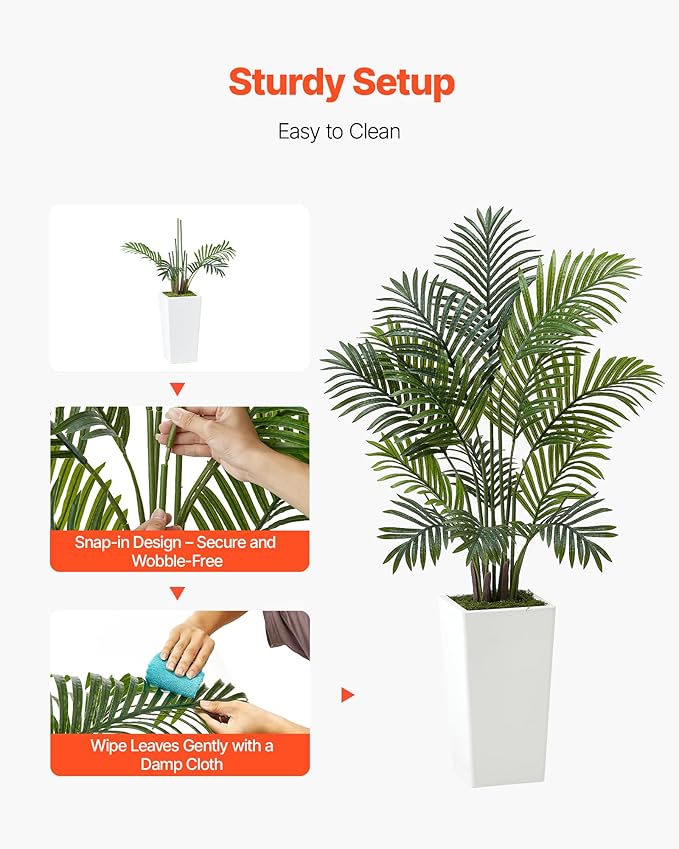 VEVOR Artificial Areca Palms 4 ft, 2 Pack Fake Palm Tropical Plants with White Tall Planter, Faux Floor Silk Plant in Pot, Large Tree for Home Office Living Room Decor House Warming, Indoor Outdoor