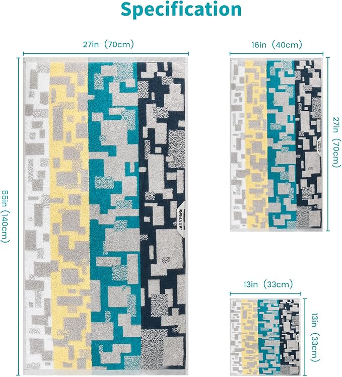 SEMAXE 12-Piece Family Bathroom Towel Set - 100% Cotton, 4 Bath Towels, 4 Hand Towels, 4 Washcloths, Ultra-Soft and Super Absorbent, Lighter Weight