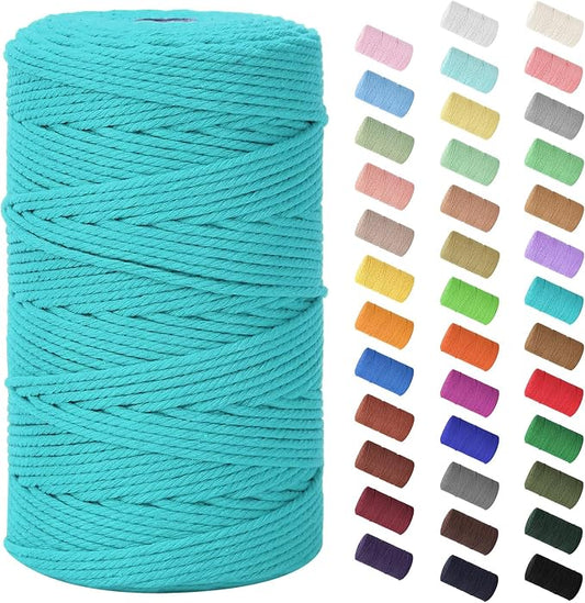 HOMEBOBO Macrame Cord 3mm x 220Yards (656Feet)Natural Cotton Macrame Rope - 4 Strands Twisted Macrame Cotton Cord for Wall HangingPlant HangersCraftsGift Wrapping and Wedding DecorationsLake Green