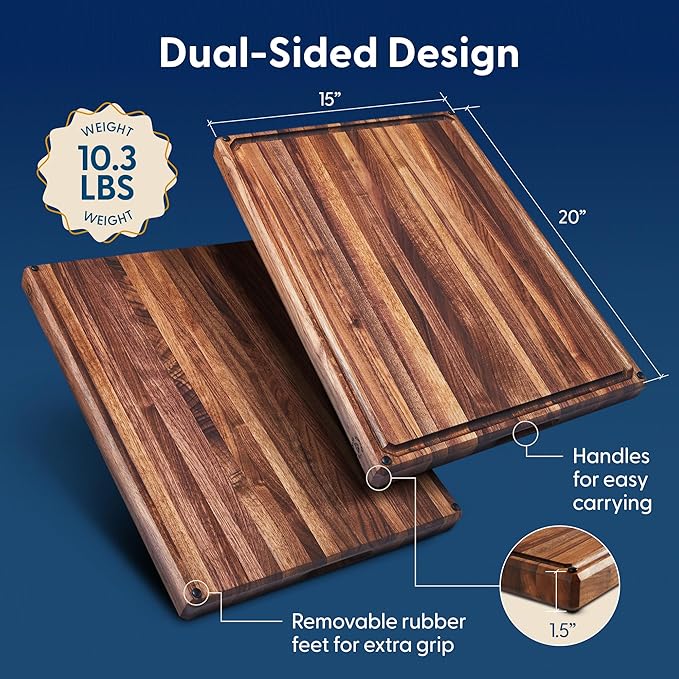 Sonder Los Angeles, Made in USA, Large Thick Edge Grain Walnut Wood Cutting Board with Non-Slip Feet, Juice Groove for Kitchen 20x15x1.5 in (Gift Box Included)