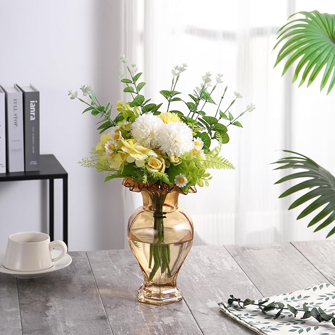 Large Glass Vase, Amber Vase for Flowers, Flower Vases for Bouquet, Glass Flower Vases for Living Room, Dining Table, Shelf, Wedding, Office, Coffee Table, 9.5 Inches