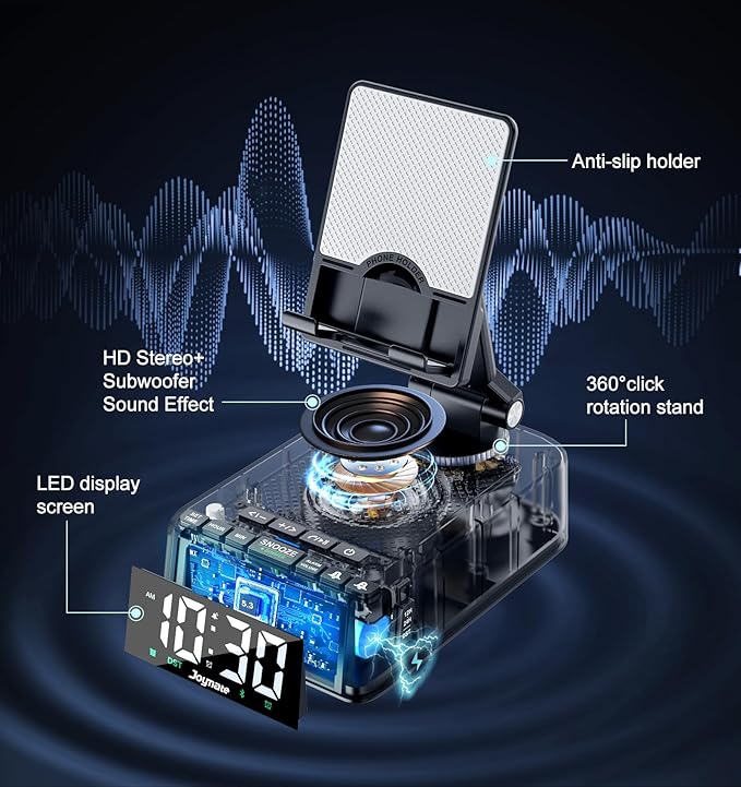 Gifts for Men and Women, Phone Stand with Bluetooth Speaker and 360° Rotable Angle Adjustable Cell Phone Holder for Home Office with HD Subwoofer Sound Fits All Phones,Tablets (Black)