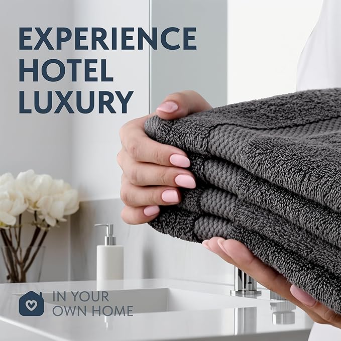 White Classic Luxury Dark Gray Hand Towels - Soft 100% Turkish Cotton | Highly Absorbent Hotel spa Bathroom Towel Collection | 16x30 Inch | Set of 6