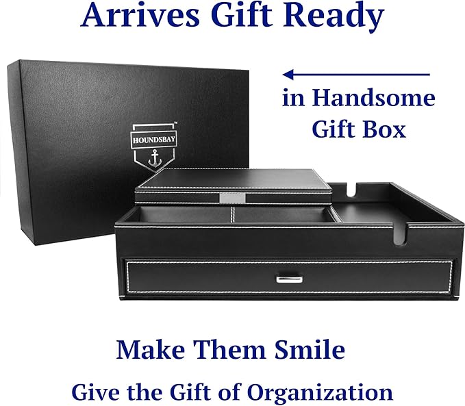 HOUNDSBAY Admiral Dresser Valet Box & Mens Jewelry Box Organizer with Large Smartphone Charging Station (Grey)
