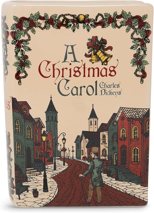 Steel Mill & Co Original Large Book-Shaped Decorative Vase, Ceramic Vases for Holiday Home Decor, Festive Bookshelf Decor, Unique Vase for Book Lovers (A Christmas Carol)