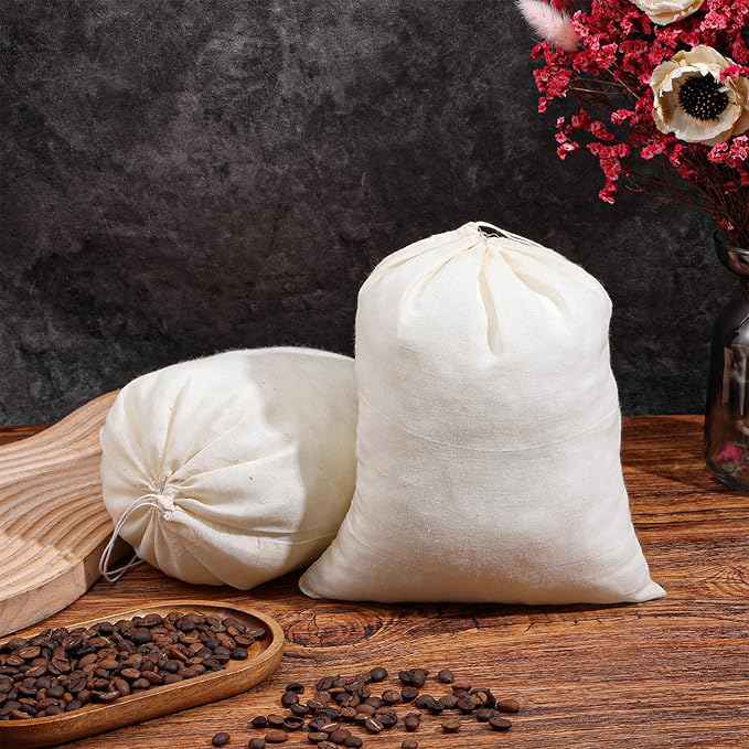 80 Pieces Natural Cotton Muslin Bags, 8x10 Inches Reusable Drawstring Storage Bags for Tea, Spices, Wedding Favors, DIY Crafts and Home Decor