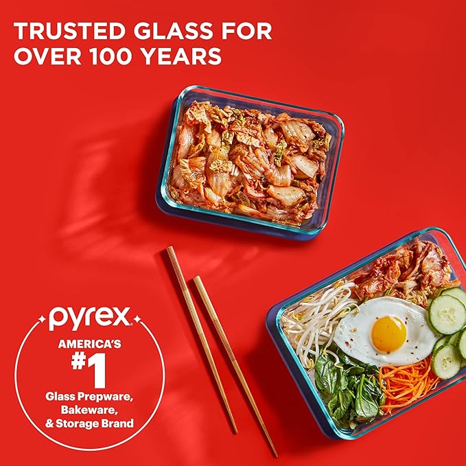 Pyrex Simply Store (3-Pack) Rectangular Glass Food Storage Containers Set, (3, 6 & 11 Cup) Meal Prep Containers With BPA-Free Lids, Dishwasher & Microwave Safe